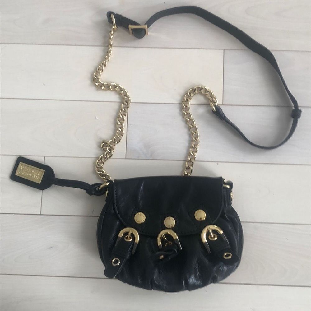 Badgley Mischka Adjustable Chain Strap Black Leather Crossbody Bag